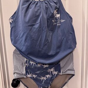 Cacique Blue and White Palm Print Swimsuit